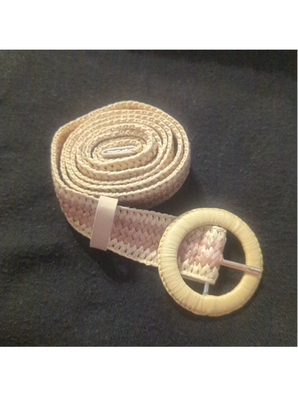 Tan Beige and Pastel Pink Woven Raffia Jute Statement Belt